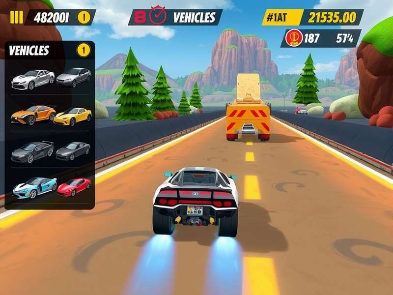 Ruby Riverside Race gameplay screenshot showing vibrant racing environment
