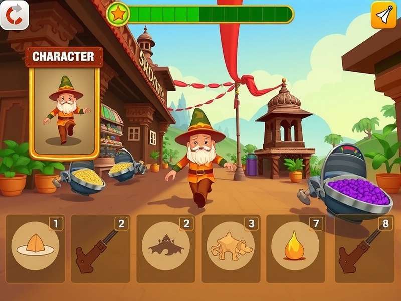 Cardamom Run Wizard gameplay screenshot showing the wizard character running through a spice market