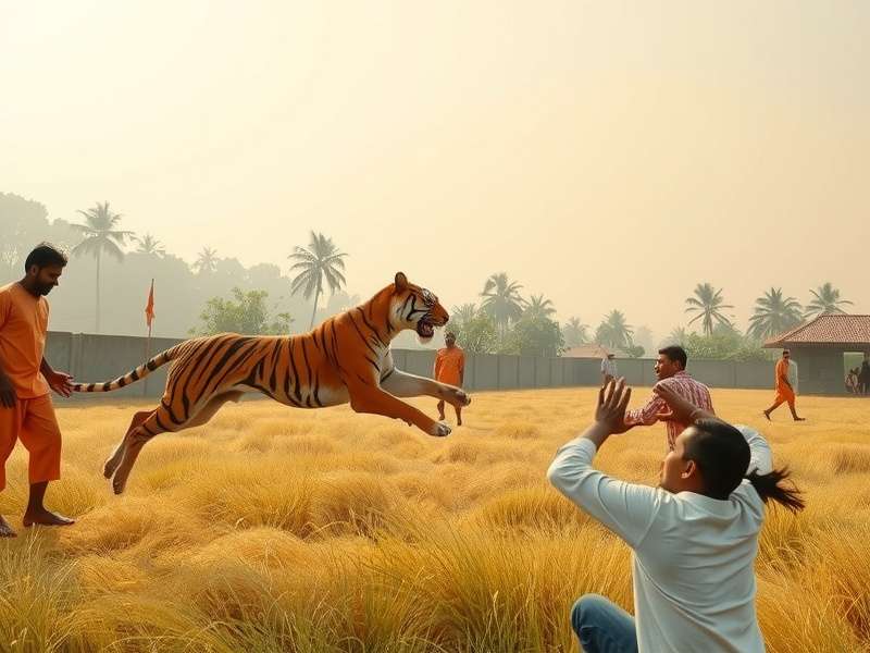 Traditional depiction of Bengal Tiger Leap game in rural India