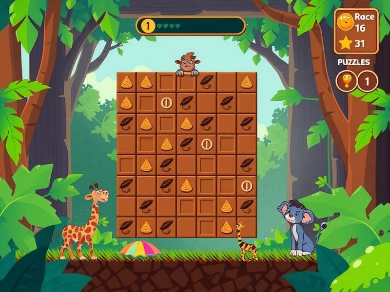 Choco Pixel Safari gameplay screenshot showing character in chocolate jungle