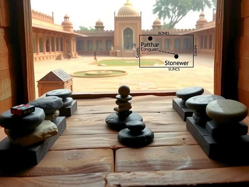 Historical depiction of Patthar Conqueror being played in traditional Indian setting