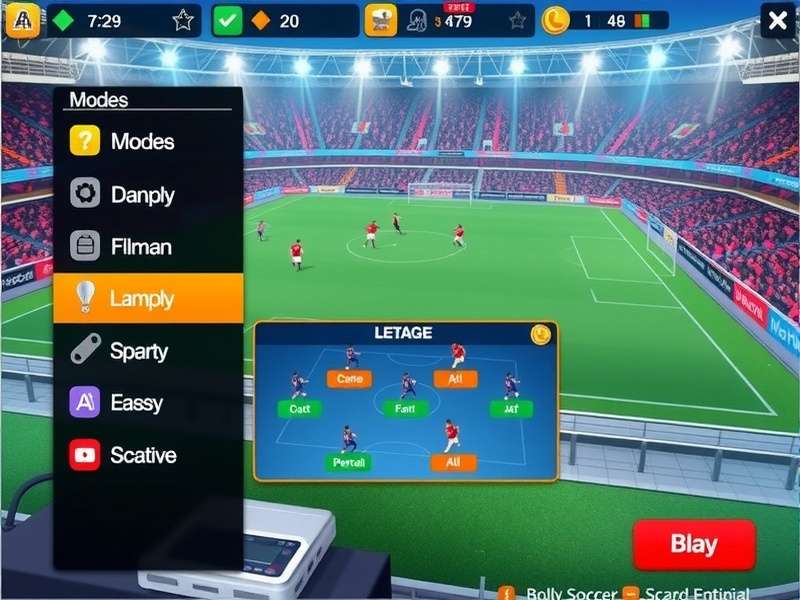 Bolly Soccer Masters gameplay screenshot showing vibrant stadium and player actions