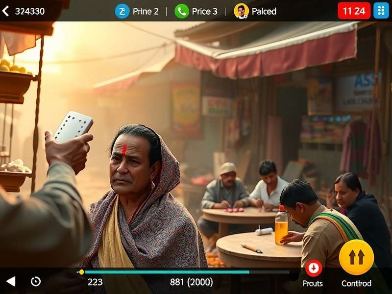 Traditional Indian market scene showing early versions of Lassi Pursuit Pro being played