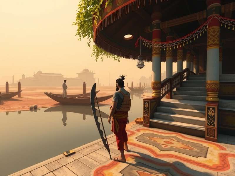 Ganges Sacred Trail gameplay screenshot showing character by river