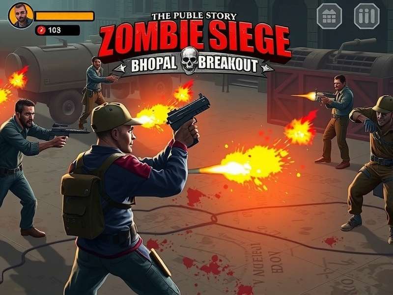 Zombie Siege Bhopal Breakout gameplay screenshot showing intense zombie combat