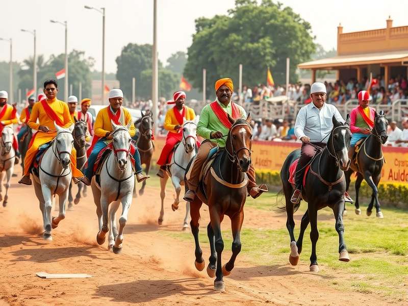 Traditional Gujarat horse racing event with decorated horses and riders