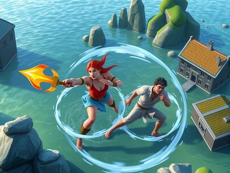 Rising Waters Riot gameplay screenshot showing water manipulation mechanics