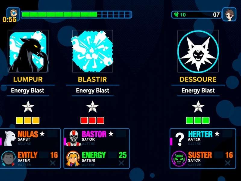 Panther S Energy Blast character selection screen showing diverse roster