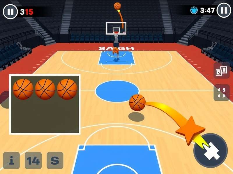 Basket Frenzy gameplay screenshot showing basketball court and scoring interface