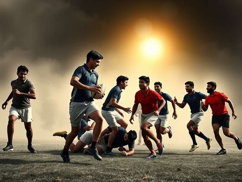 Indian rugby team celebrating a victory