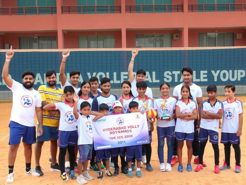 Hyderabad Volley Dynamos championship celebration with trophies