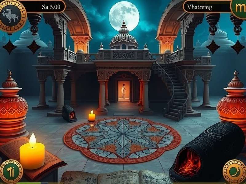 Moonlit Enigma Explorer puzzle-solving interface with Indian mathematical elements