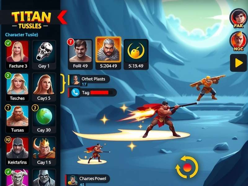 Titan Tussles character selection screen showing diverse heroes