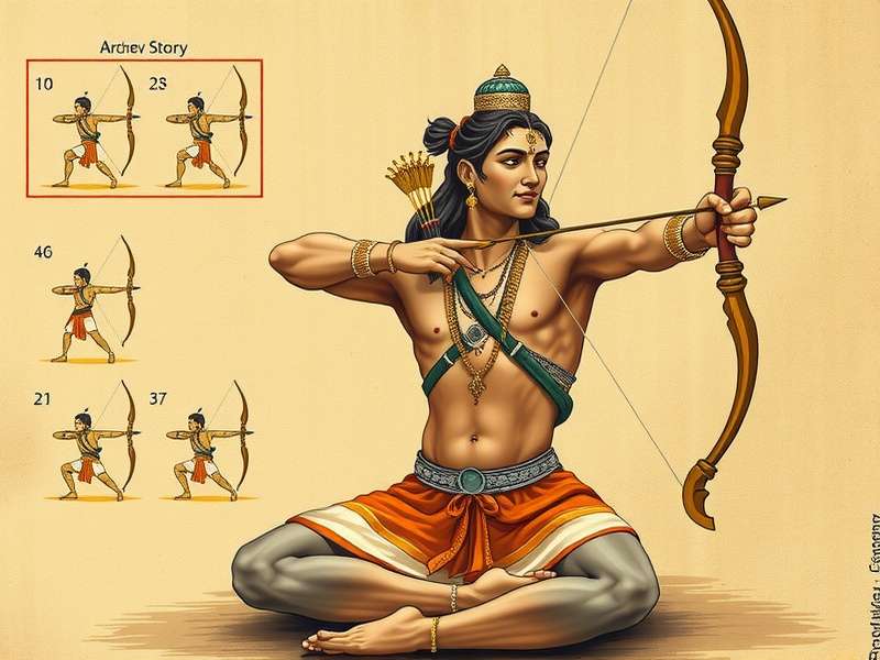 Artistic representation of Arjuna in meditation with his bow