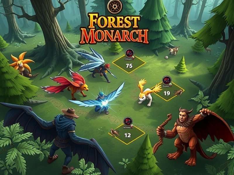 Forest Monarch Battle gameplay screenshot showing character combat in lush forest environment