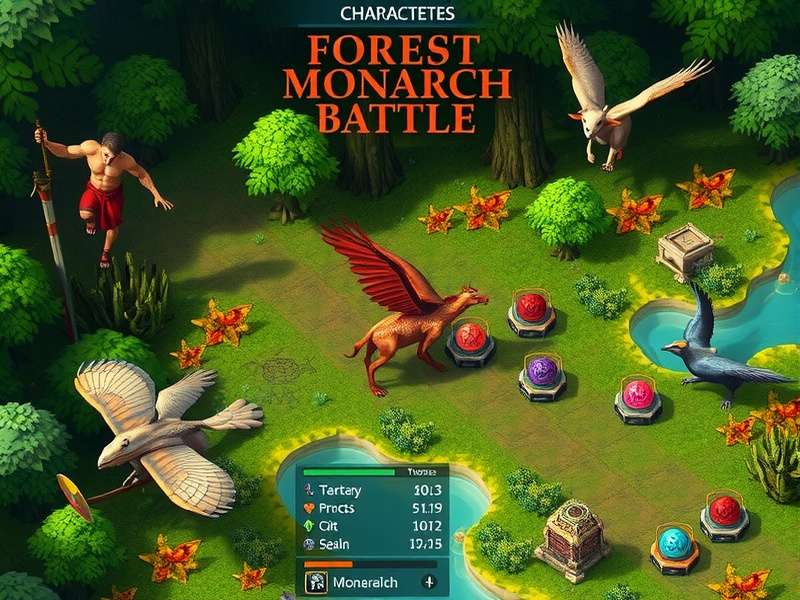 Forest Monarch Battle character selection screen showing diverse animal clans