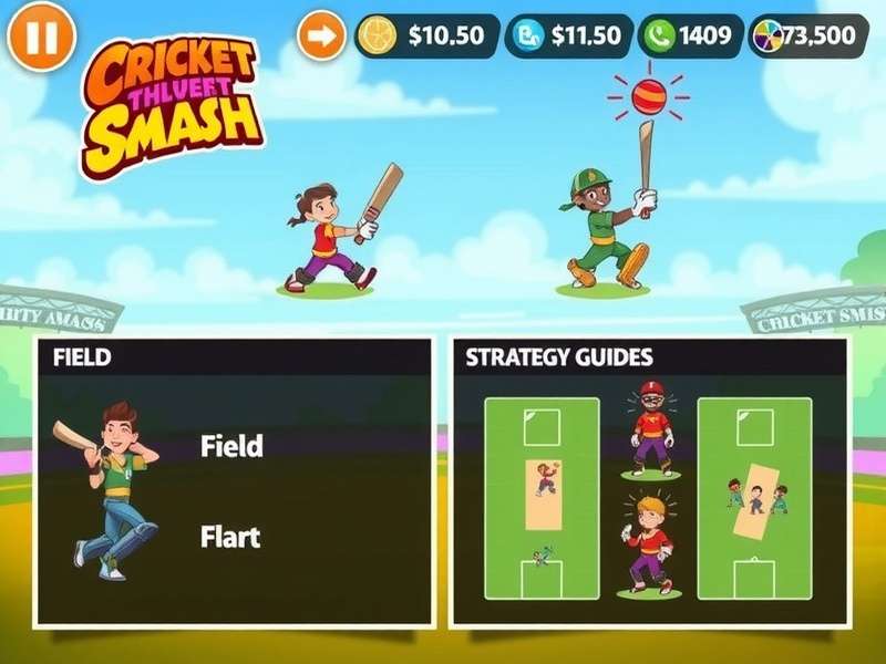 Chhota Bheem Cricket Smash gameplay screenshot showing characters playing cricket