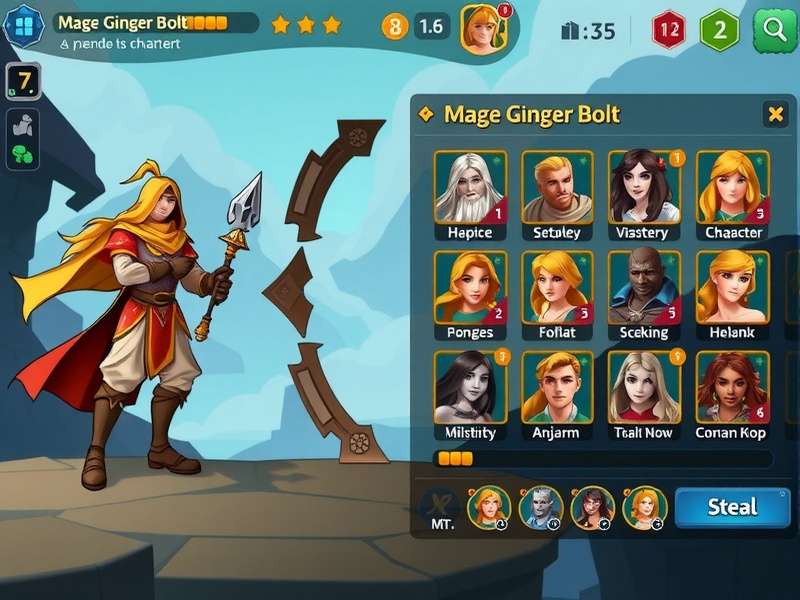 Mage Ginger Bolt character roster showing diverse heroes