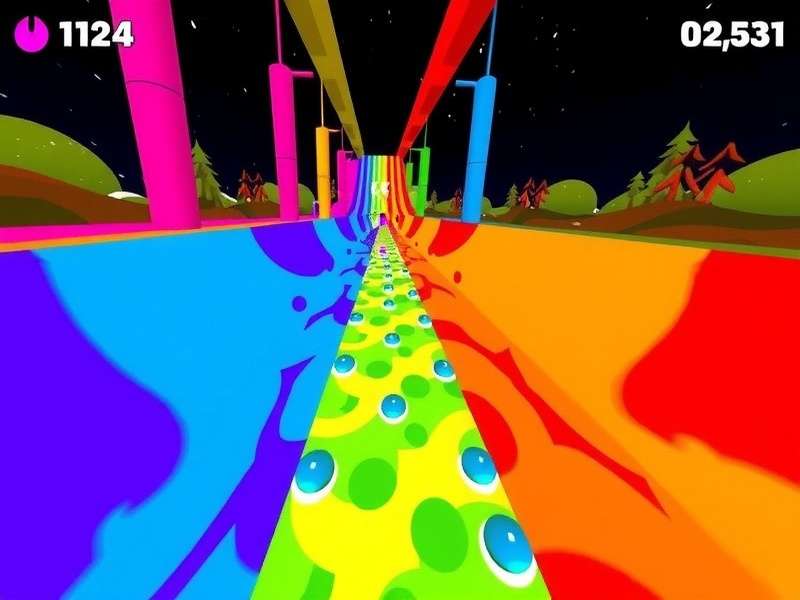 Color Dash Frenzy gameplay screenshot showing colorful pathways
