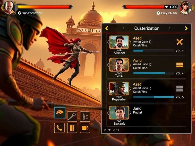 India Gate Gladiator gameplay screenshot showing character combat