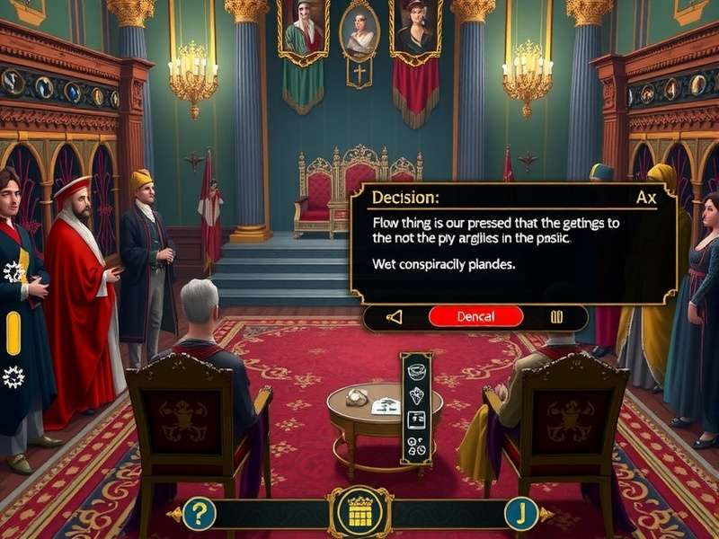 Gameplay screenshot showing decision interface in Palace Intrigue Journey