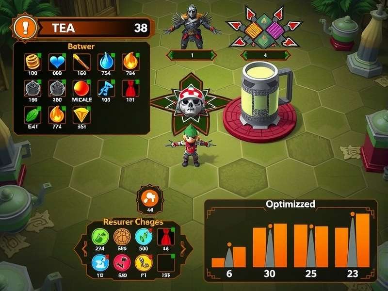 Maverick Tea Tactics battle interface showing hex grid and tea powers