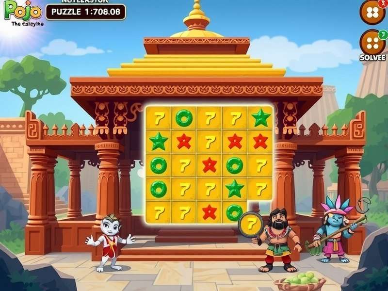 Pojo The Mysterious Temple main gameplay screen showing ancient Indian temple architecture