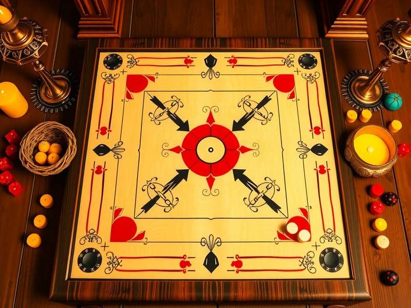 Historical carrom board and pieces