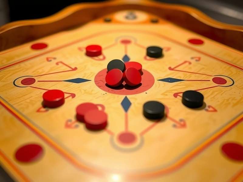 Diagram showing carrom board setup with proper piece placement