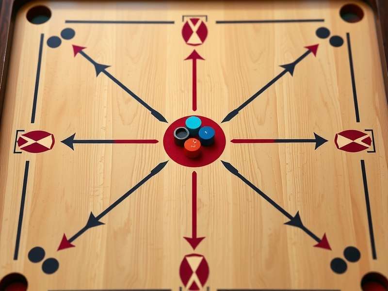 Carrom Prime board setup with pieces arranged for gameplay