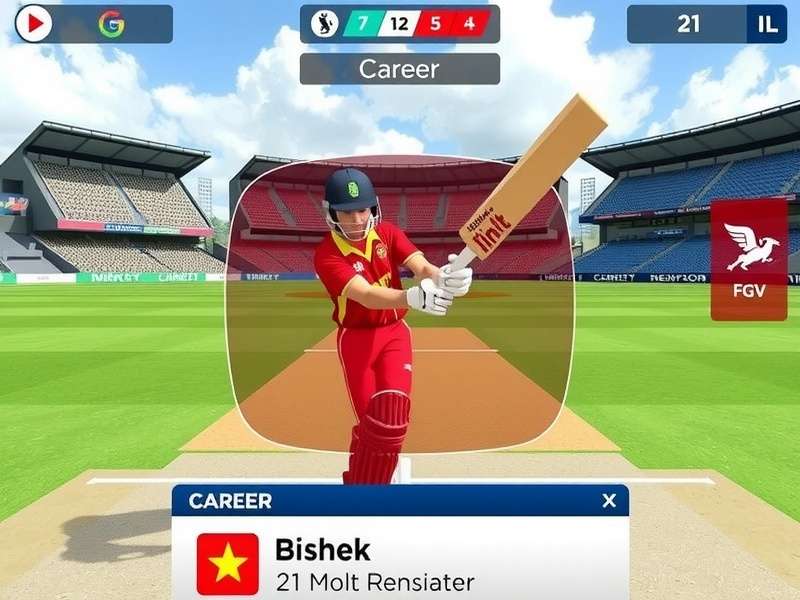 VR Cricket Supreme Hero gameplay screenshot showing batting action