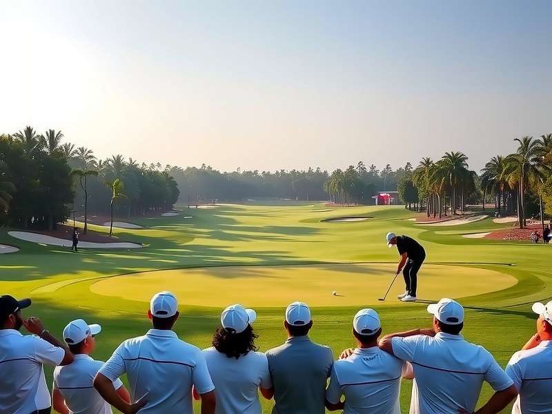 Golf India Masters tournament action showing professional golfers competing
