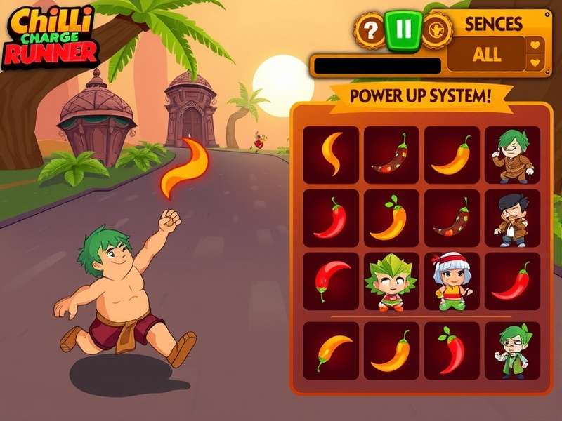 Chilli Charge Runner gameplay screenshot showing character running through vibrant Indian-inspired environment