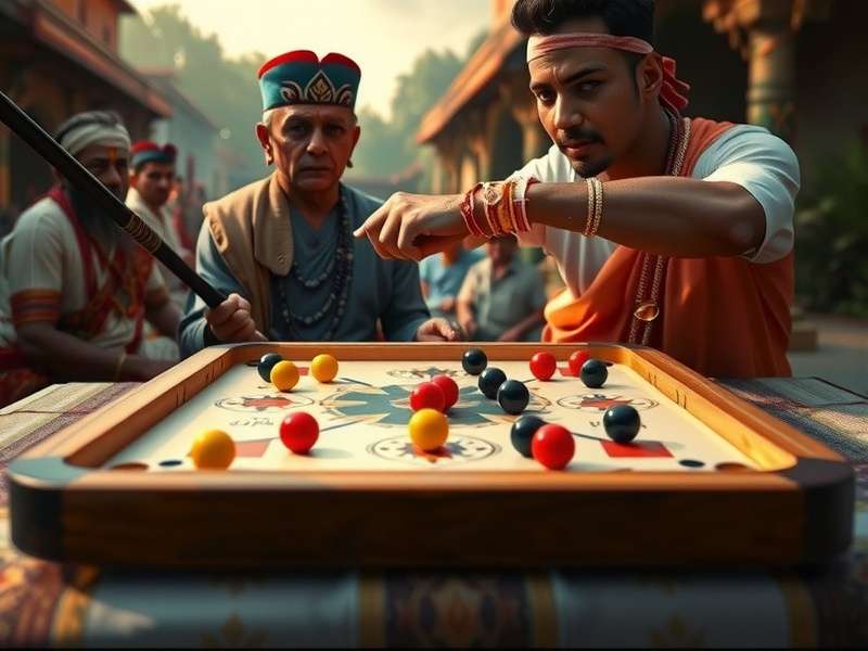 Carrom Warrior Supreme board with pieces arranged for gameplay