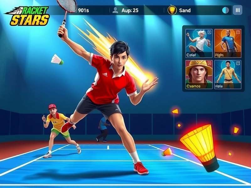 Super Racket Stars gameplay screenshot showing intense badminton action