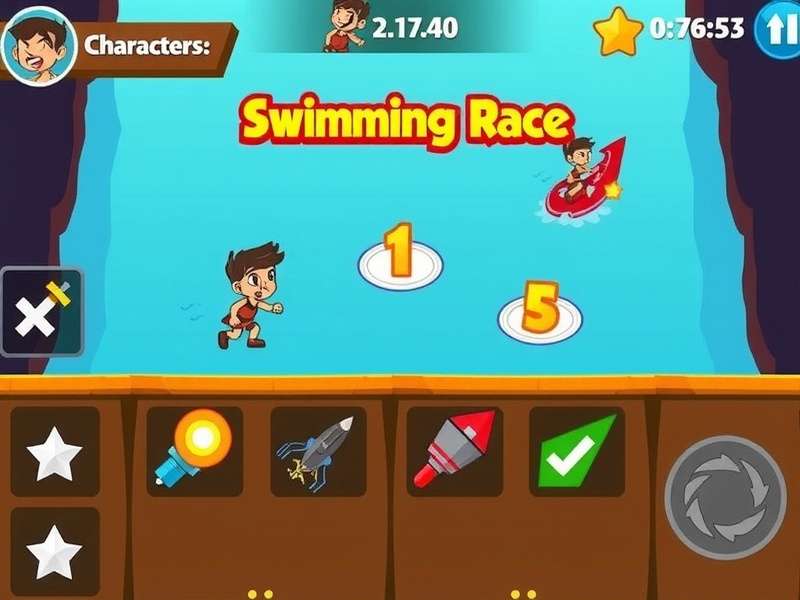 Chhota Bheem Swimming Race gameplay screenshot showing characters racing in water