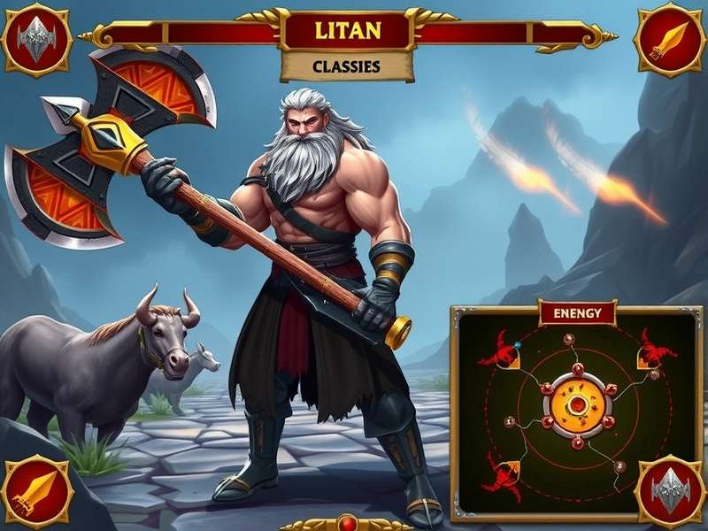 Titan Mace Warlord character selection screen showing different classes
