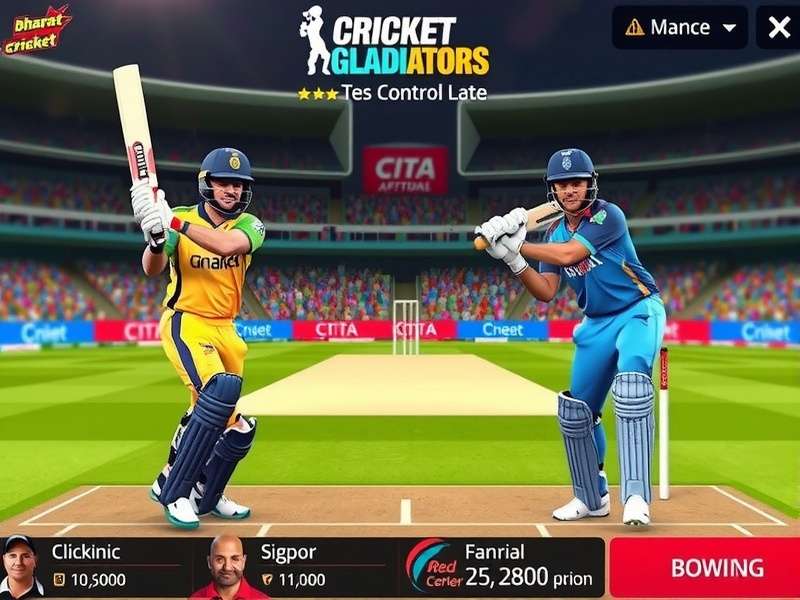 Bharat Cricket Gladiators gameplay interface showing batting mechanics