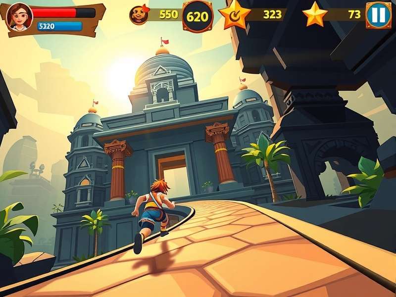 Sacred Path Dash gameplay showing character racing through ancient Indian temple