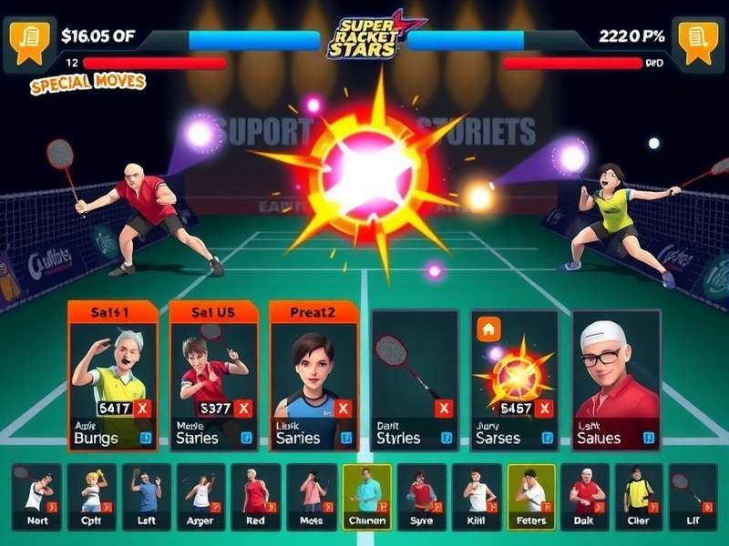 Super Racket Stars character abilities showcase with special moves