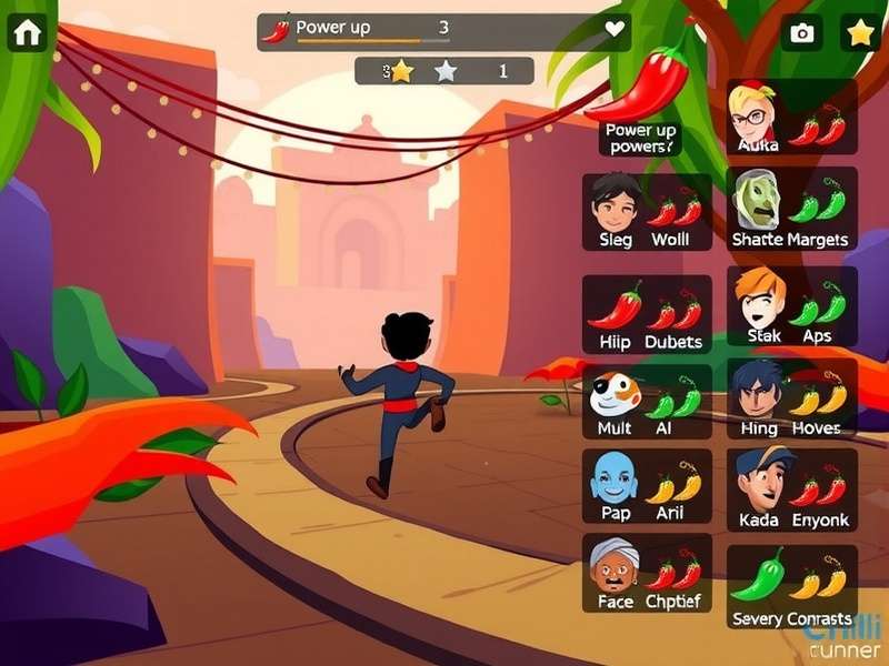 Chilli Charge Runner power-up system interface showing various chili-based abilities