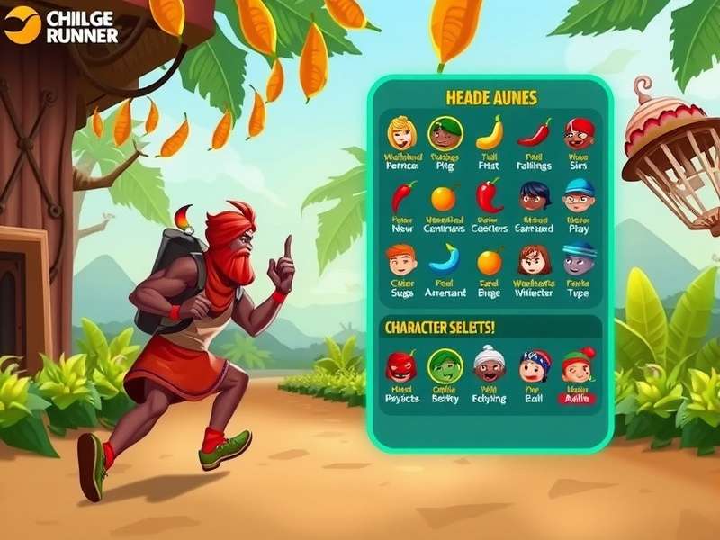 Chilli Charge Runner character selection screen showing diverse roster of Indian-inspired characters