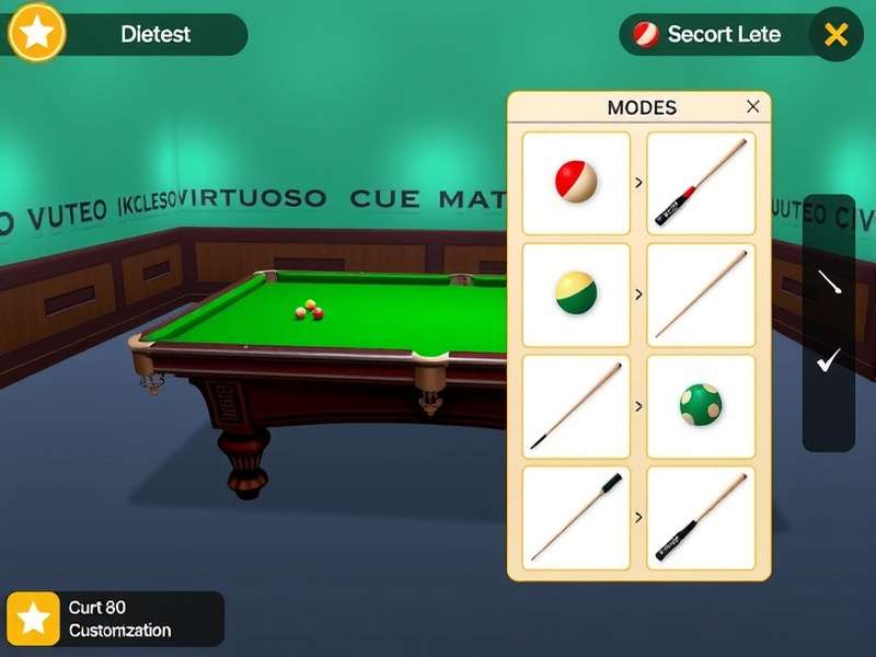 Virtuoso Cue Champion customization screen showing cue selection