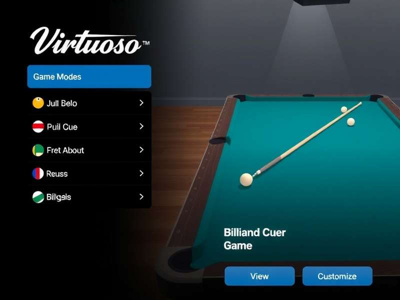 Virtuoso Cue Champion gameplay screenshot showing billiards table