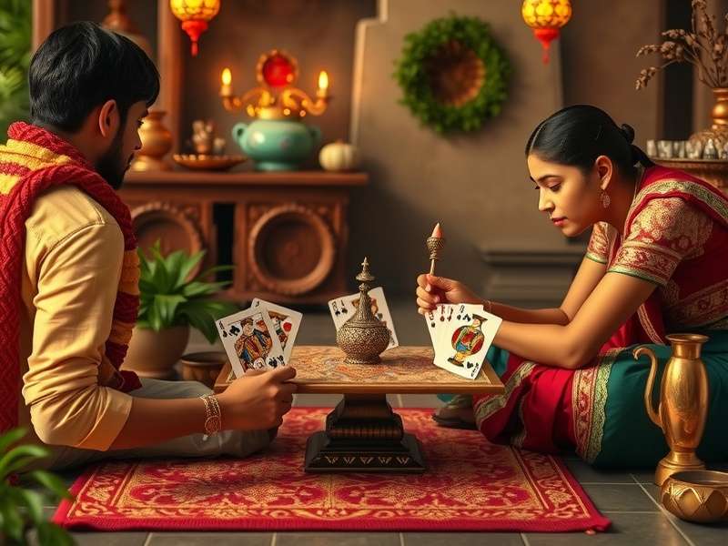 Cardamom Triumph card game setup with traditional Indian elements
