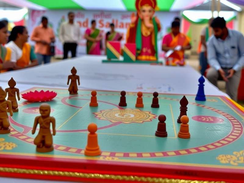 Traditional Kadalekalu Ganesha Quest board setup with playing pieces