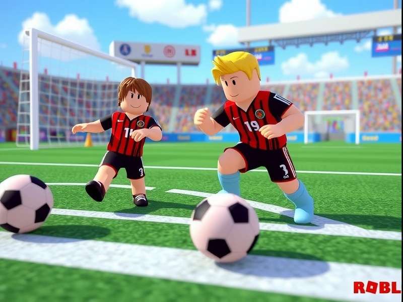 Roblox Ultimate Football gameplay scene showing a player scoring a goal